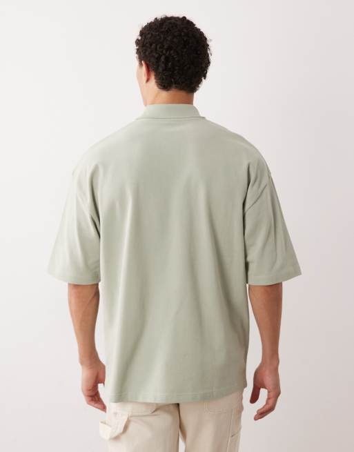 ASOS DESIGN - Oversized gestreepte polo van zware stof met textuur in lichtgroen, 3 van 5