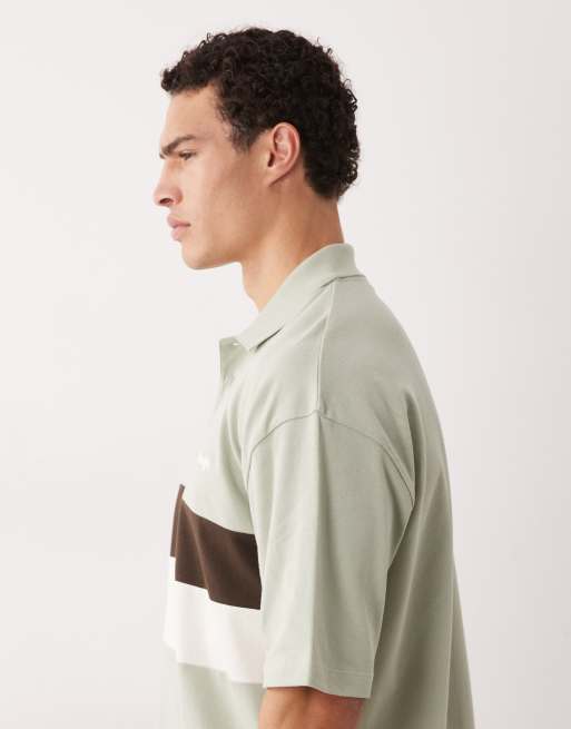 ASOS DESIGN - Oversized gestreepte polo van zware stof met textuur in lichtgroen, 4 van 5