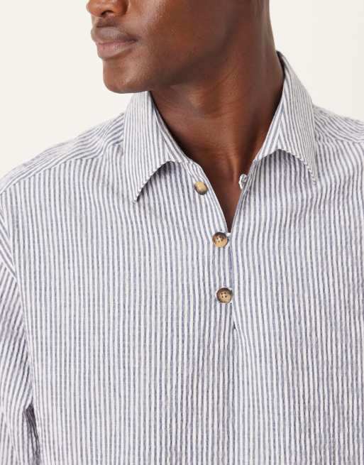 ASOS DESIGN - Oversized gestreepte seersucker overhemd zonder sluiting in blauw, 5 van 5