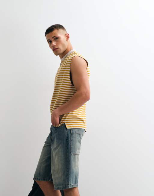 ASOS DESIGN - Oversized gestreepte tanktop van zware stof met geborduurd logo op de borst in geel, 5 van 5