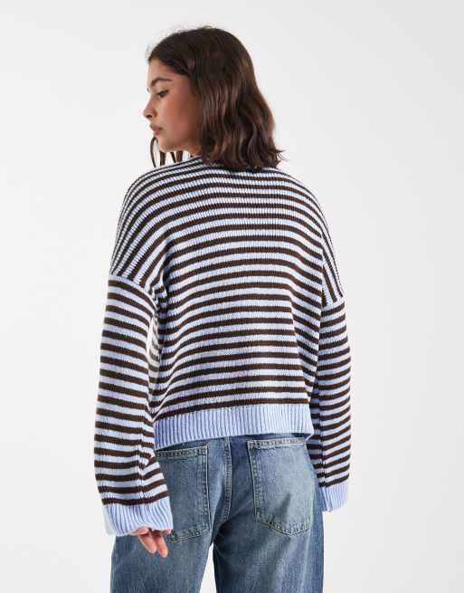 ASOS DESIGN - Oversized gestreepte trui in blauw en chocoladebruin, 2 van 4