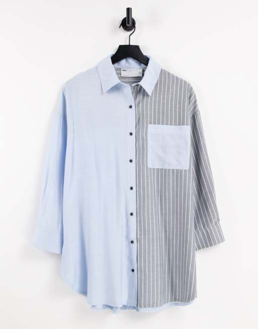 ASOS DESIGN - Oversized, getailleerd overhemd met effen kleurvlak en strepen
