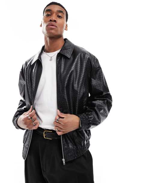 ASOS DESIGN - Oversized getextureerd harringtonjack van imitatieleer in zwart - view 1
