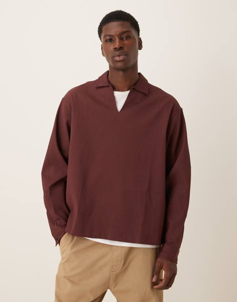 ASOS DESIGN - Oversized getextureerd overhemd zonder sluiting in bordeauxrood - view 1