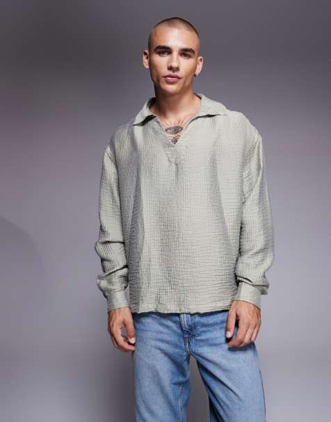ASOS DESIGN - Oversized getextureerd overhemd zonder sluiting in grijs - view 1