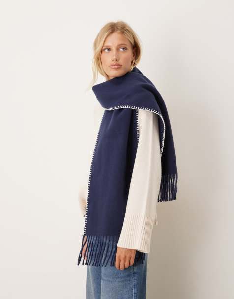 ASOS DESIGN - Oversized geweven sjaal in dekensteek in marineblauw - view 1