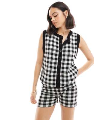 ASOS DESIGN oversized gingham waistcoat co ord in black-Multi