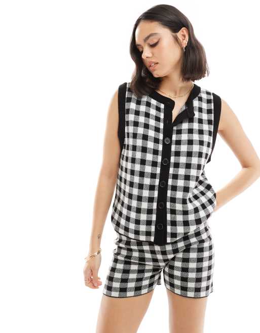ASOS DESIGN oversized gingham waistcoat in black (part of a set)