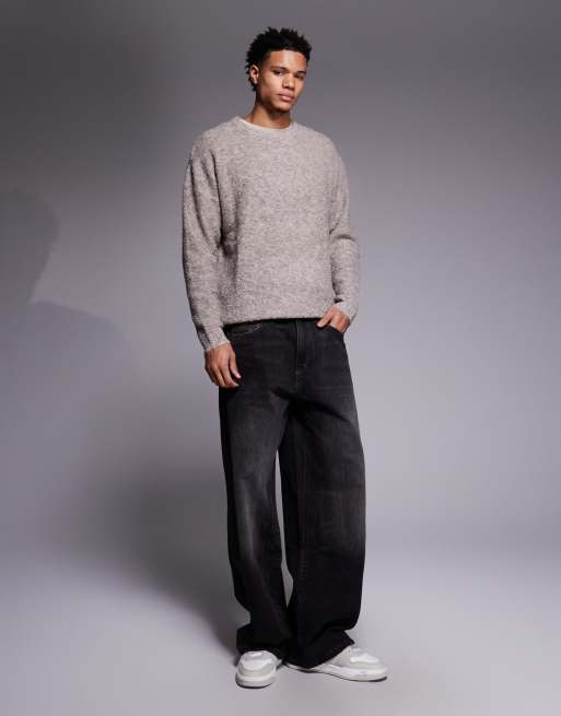ASOS DESIGN - Oversized grå striktrøje i bouclé med rund hals, 2 af 5