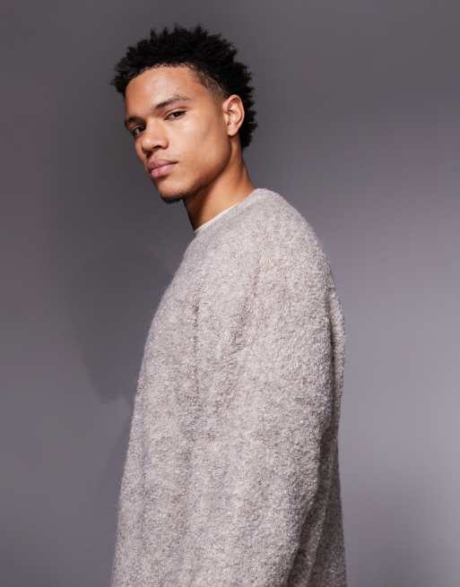 ASOS DESIGN - Oversized grå striktrøje i bouclé med rund hals, 4 af 5