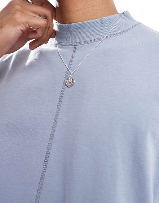 ASOS DESIGN - Oversized grå T-shirt med firkantet pasform, høj hals og sømdetaljer, 3 af 4