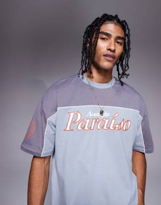 ASOS DESIGN - Oversized grå T-shirt med paneler og grafisk sportsprint - view 1