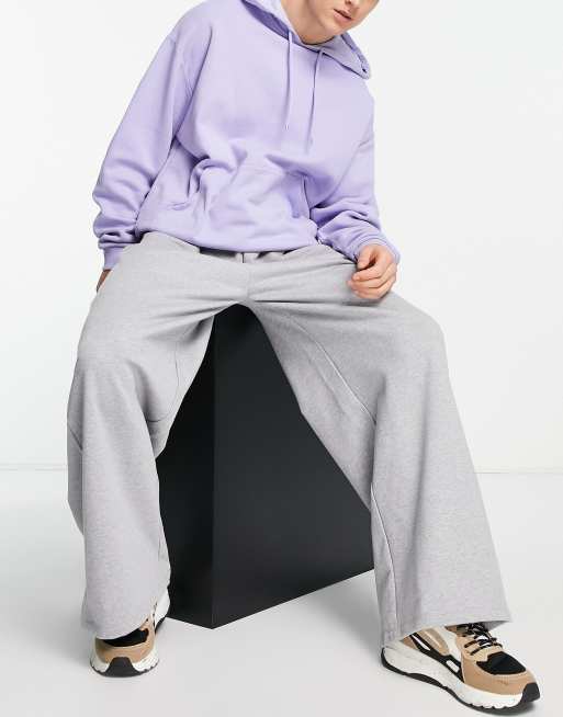 ASOS DESIGN - Oversized gråmelerede i kraftigt materiale joggingbukser med ben med vidde