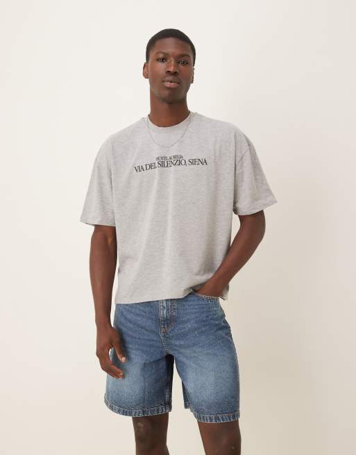 ASOS DESIGN - Oversized gråmeleret T-shirt med firkantet pasform og grafisk print, 2 af 4