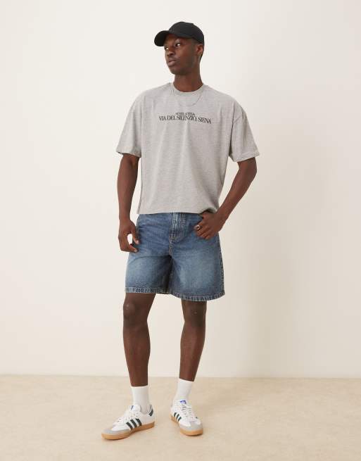 ASOS DESIGN - Oversized gråmeleret T-shirt med firkantet pasform og grafisk print, 3 af 4