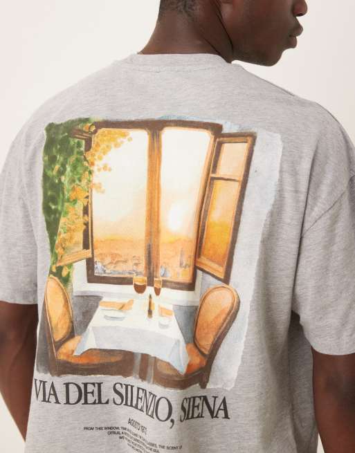 ASOS DESIGN - Oversized gråmeleret T-shirt med firkantet pasform og grafisk print, 4 af 4