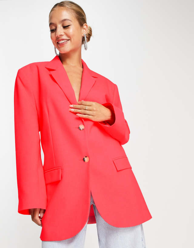 ASOS DESIGN oversized grandad blazer in fluro orange