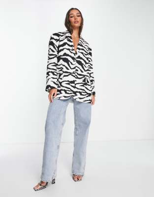 ASOS DESIGN oversized grandad blazer in zebra print