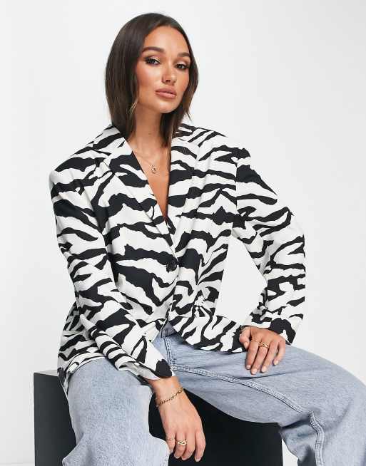 balans erwt Appal ASOS DESIGN oversized grandad blazer in zebra print | ASOS