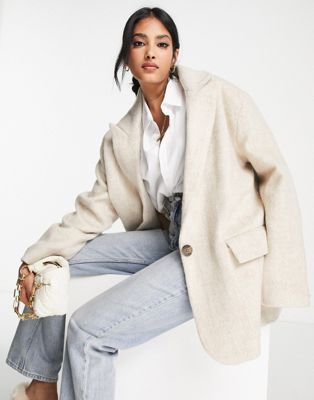 ASOS DESIGN oversized grandad wool mix jacket in cream | ASOS