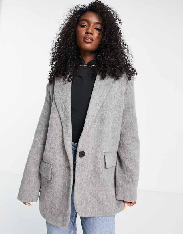 ASOS DESIGN oversized grandad wool mix jacket in gray