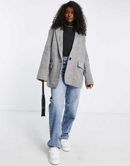 ASOS DESIGN oversized grandad wool mix jacket in gray