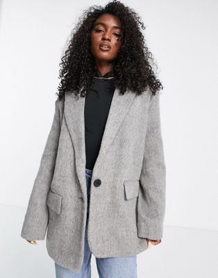 ASOS DESIGN oversized grandad wool mix jacket in grey