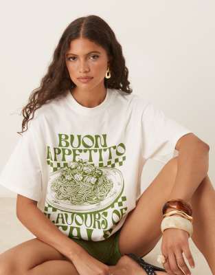 Asos Design Oversized Graphic Buon Appetito T-shirt In Green
