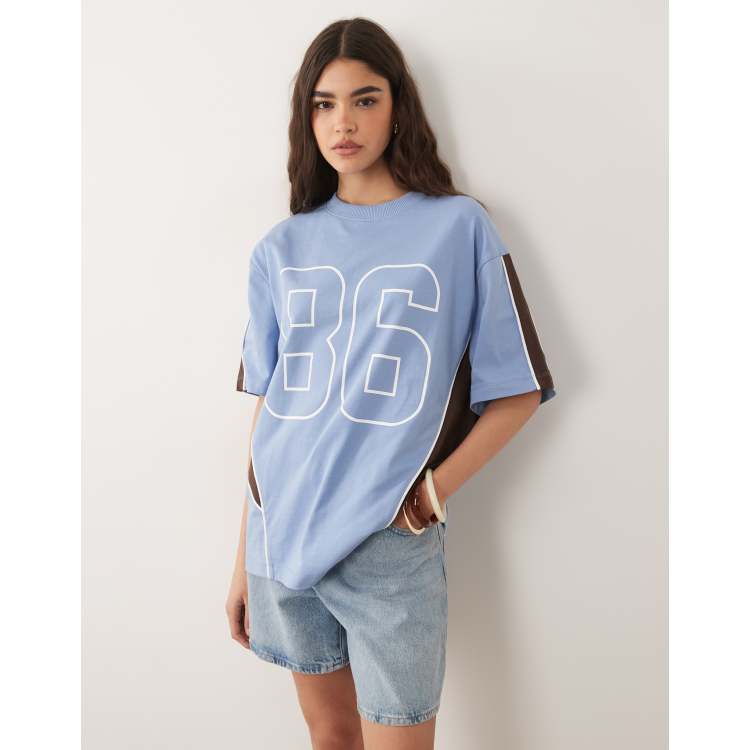 ASOS DESIGN oversized graphic football tee in light blue | ASOS