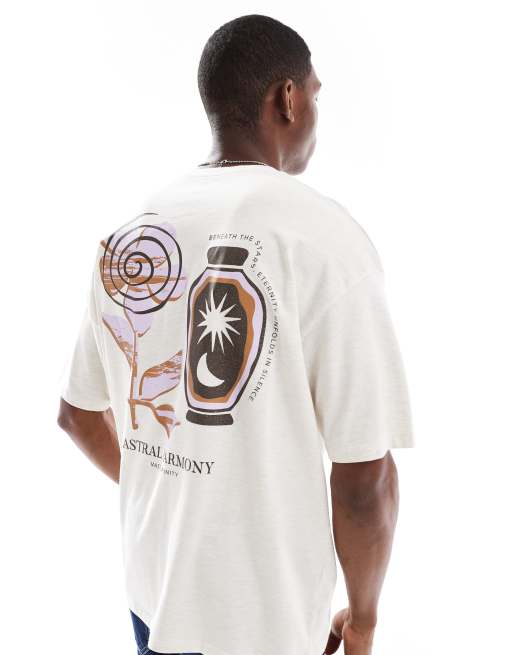 ASOS DESIGN oversized graphic t-shirt in oatmeal marl, 3 of 4