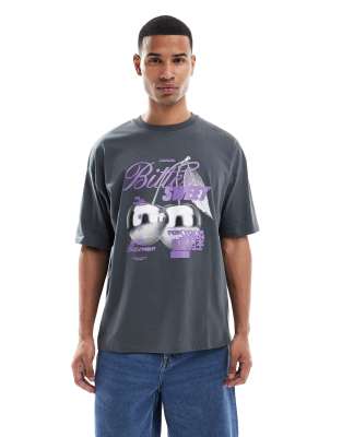 Asos Design Oversized Graphic T-shirt In Gray