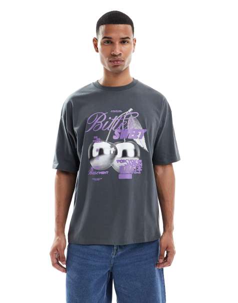 ASOS DESIGN oversized graphic t-shirt in washed black - view 1