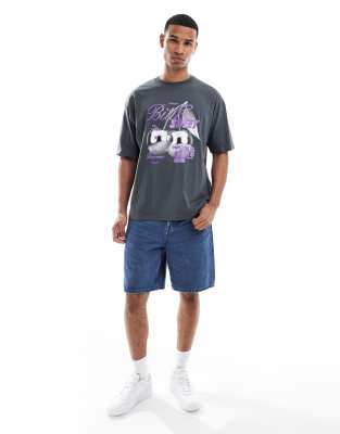 Asos Design Oversized Graphic T-shirt In Gray