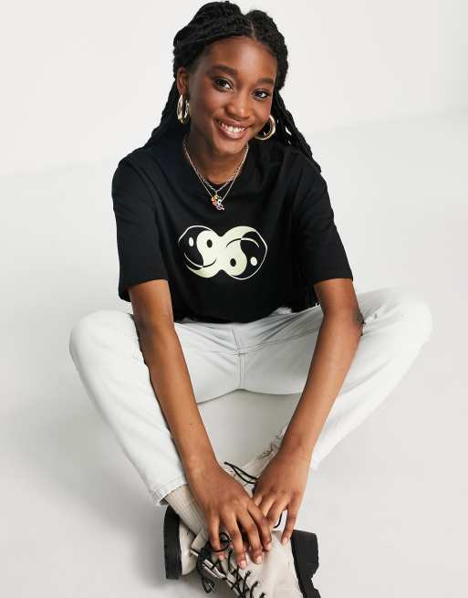 ASOS DESIGN oversized graphic t-shirt with glow-in-the-dark logo in black