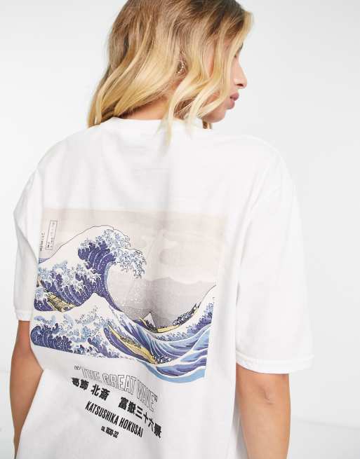 ASOS DESIGN oversized graphic t-shirt with the great wave by hokusai licence in white 