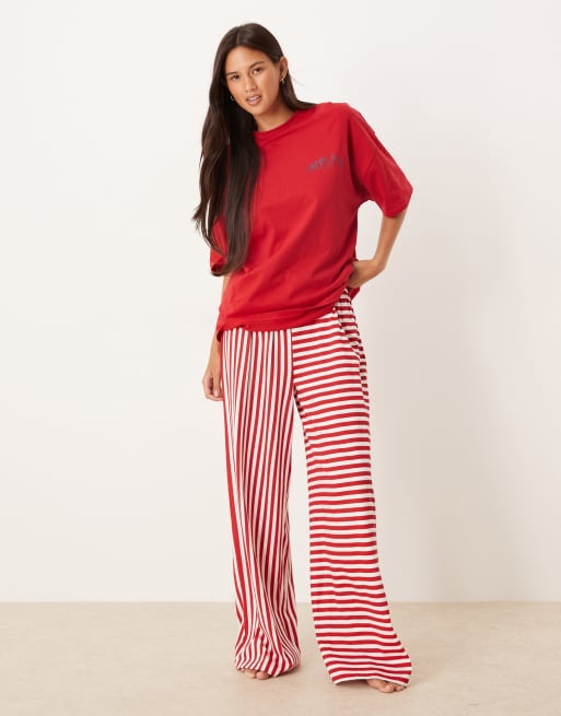 ASOS DESIGN oversized graphic tee & wide leg pants pajama set in apres ski print
