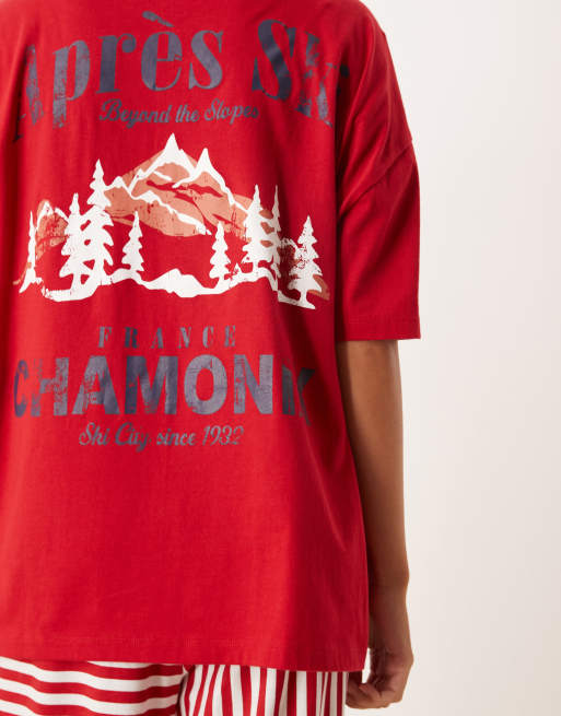 ASOS DESIGN oversized graphic tee & wide leg pants pajama set in apres ski print