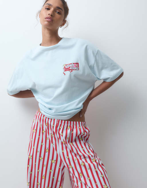 ASOS DESIGN oversized graphic tee & wide leg trouser pyjama set with festive drink graphic, 2 of 4