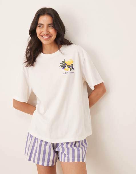 ASOS DESIGN oversized graphic tee & woven short pyjama set in lemon print - view 1
