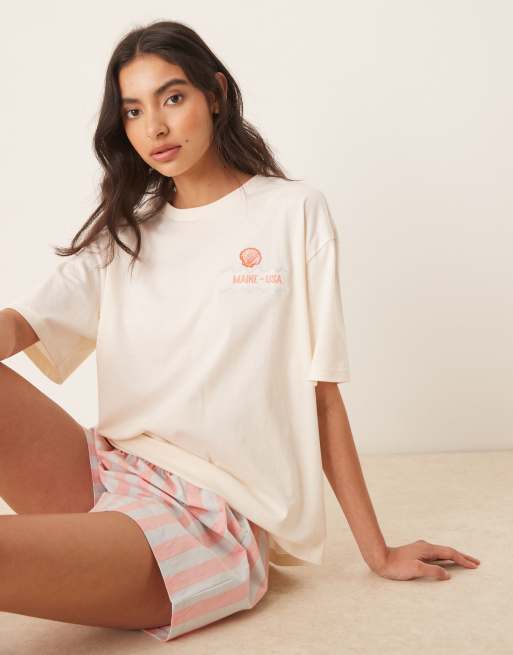 ASOS DESIGN oversized graphic tee & woven striped boxer shorts pajama set in lobster print