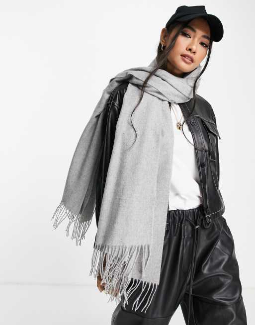 ASOS DESIGN - Oversized gråt tørklæde i uldmiks med kvaster