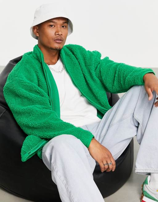 ASOS DESIGN oversized green teddy fleece track jacket ASOS