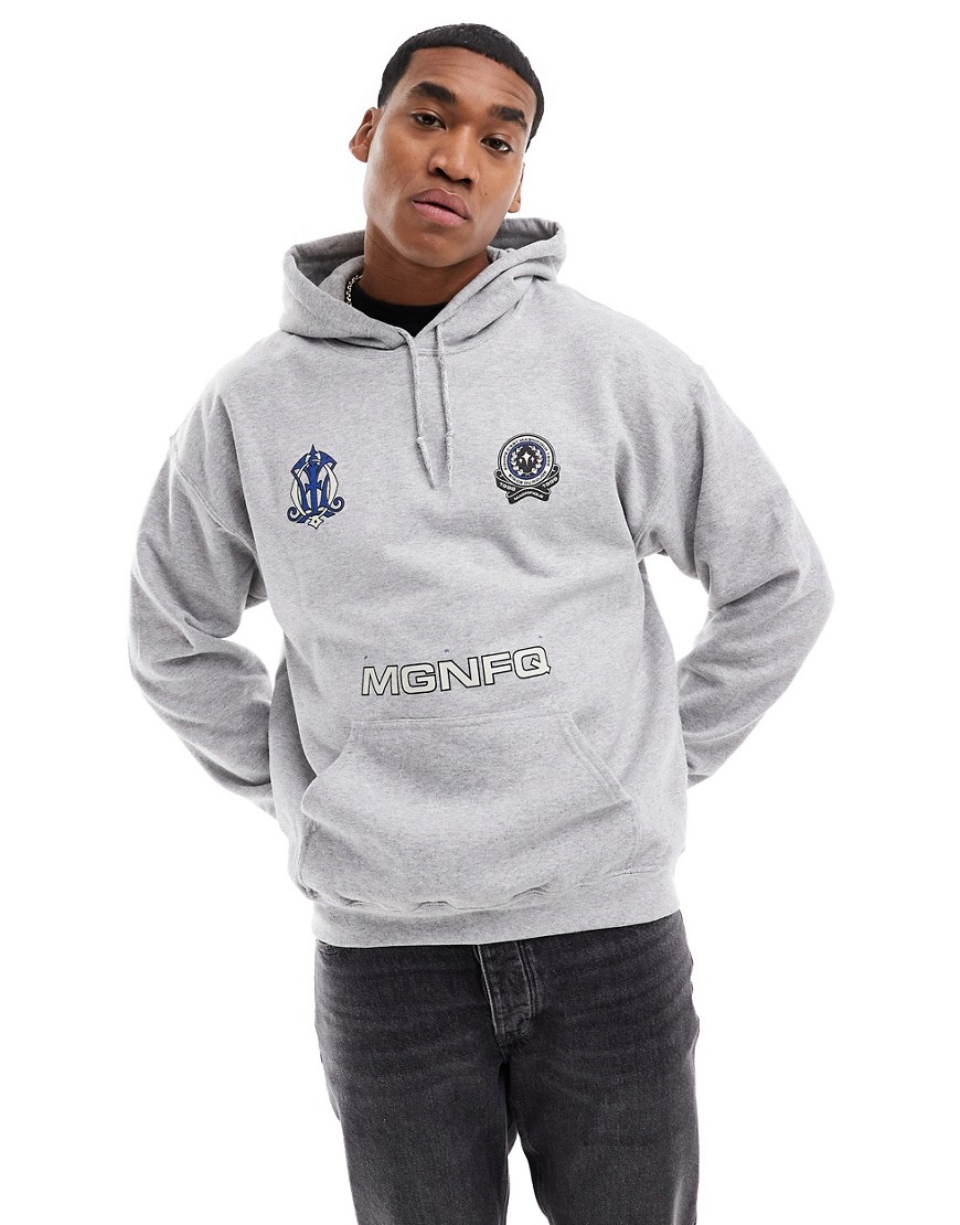 ASOS DESIGN oversized grey hoodie with football style prints