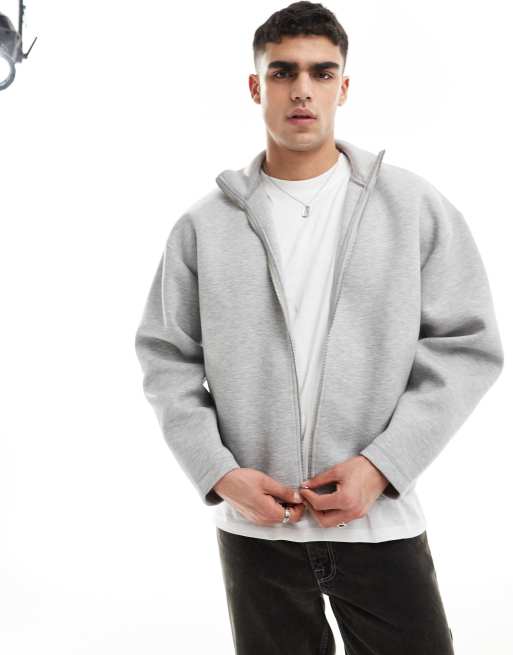 ASOS DESIGN oversized grey track jacket in grey scuba