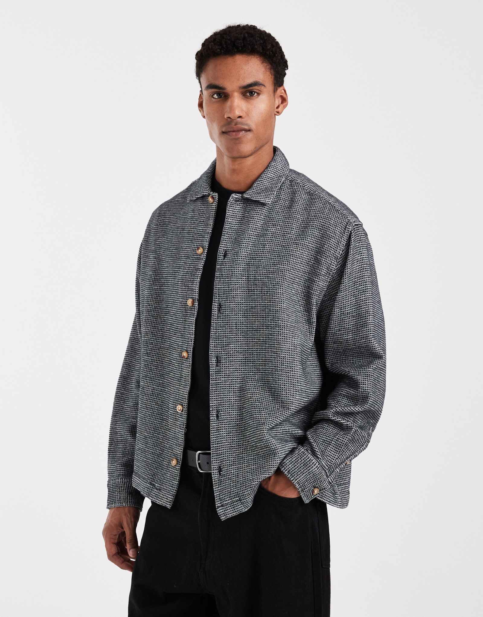 Рубашка ASOS DESIGN oversize с сетчатой текстурой цвета древесного угля