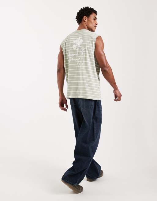 ASOS DESIGN - Oversized grøn overdel med grafisk print og hvide striber, 2 af 5