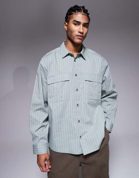 ASOS DESIGN - Oversized grøn skjorte med striber og firkantet pasform - view 1