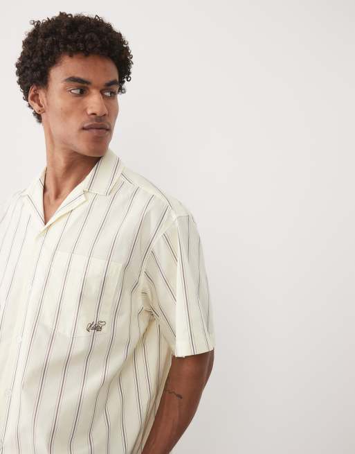ASOS DESIGN - Oversized gul poplin-skjorte med firkantet pasform og striber samt reverskrave og brodering, 4 af 5