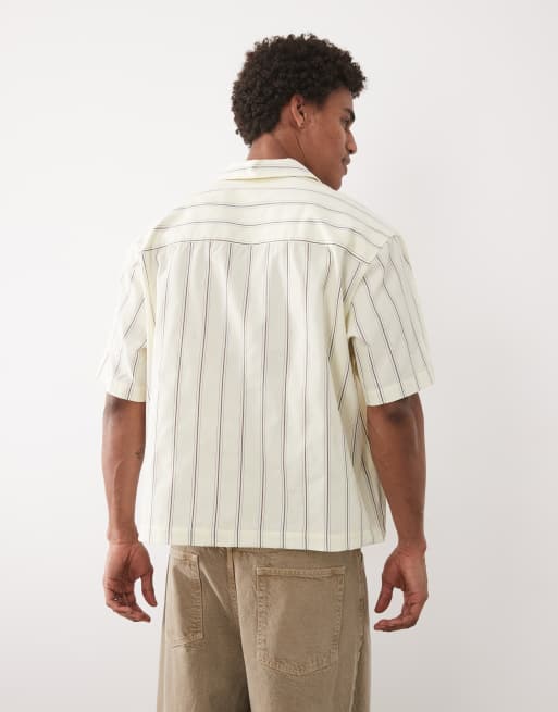 ASOS DESIGN - Oversized gul poplin-skjorte med firkantet pasform og striber samt reverskrave og brodering, 5 af 5