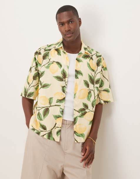 ASOS DESIGN - Oversized gul skjorte med citronprint og firkantet pasform - view 1